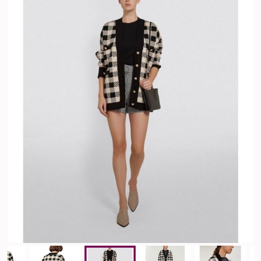 SANDRO Jisou Checked Oversized Plaid Cardigan Tan Gold Size 3 L/ XL - Picture 2 of 9